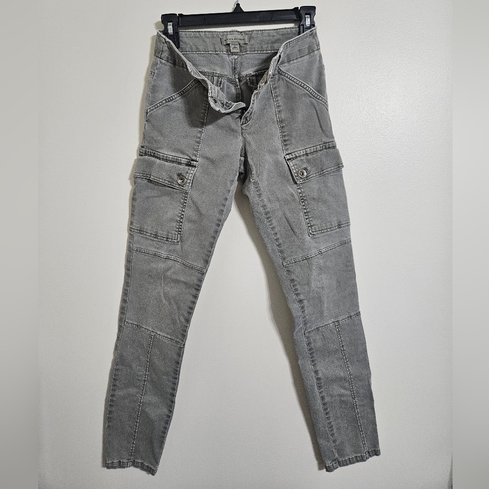 BANANA REPUBLIC Military Grey Cargo Slim Fit Stretch Skinny Ankle Pants Sz 2